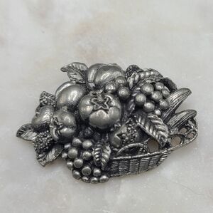 Elias 1990 USA E Pewter SN-925 Fruit Harvest Basket Brooch Pin P309 Vintage